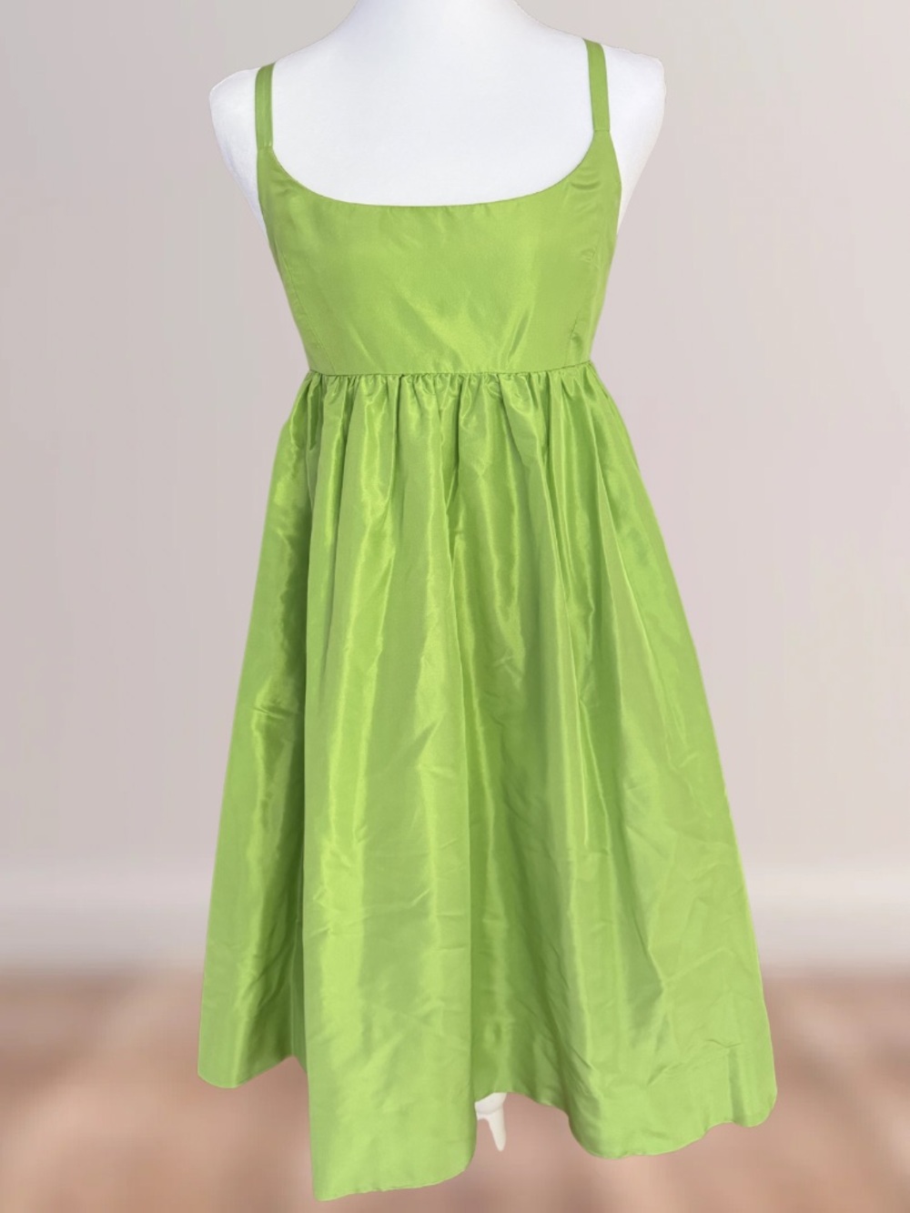 Vintage J. Crew Lime Green Silk Empire Waist Dress Size 2P
